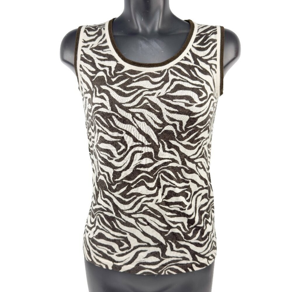 JONES NEW YORK COLLECTION Linen Animal Print Tiger Beige Cami Tank Top L